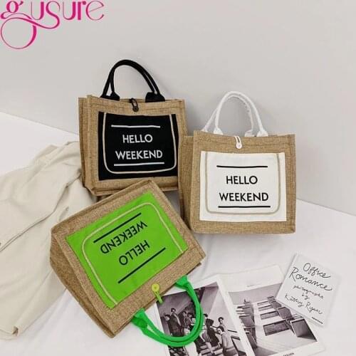 Gusure Linen High Quality Reusable Shopping Tote Bag For Women Simple Casual Daily Large Capacity Handbag Female Shoulder Bags