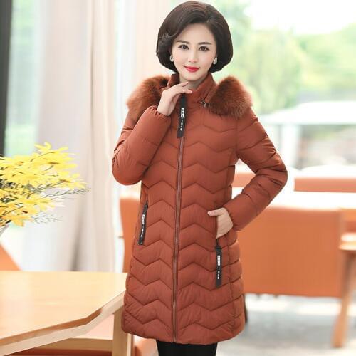 Womens winter jacket high-end new long section wool tie hat mother decoration body slimming temperament wild womens clothing