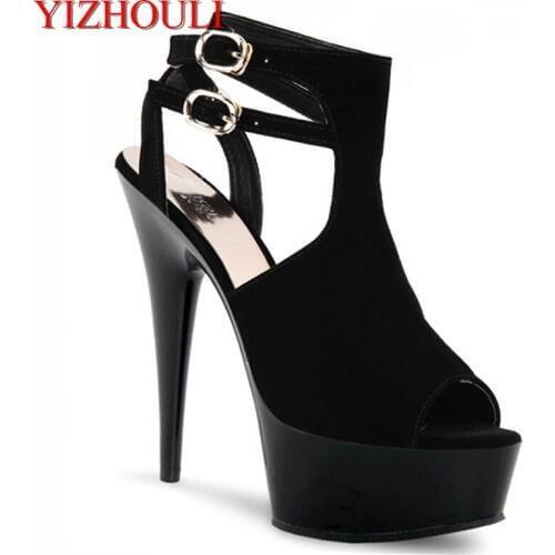 15cm Sexy High Heels Sandals 2019 Summer Women Black Sandals Cross Ankle Gladiator/High Heel Platform Sandals