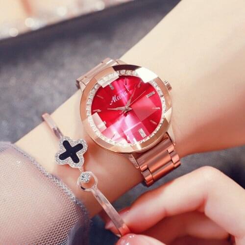 MEIBIN Women Watch Rose Gold Creative Diamond Stainless Steel Wrist Watch For Ladies Irregular mirror Unique Design reloj mujer