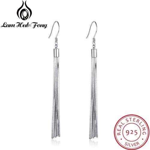 Women Long Tassel Earrings 100% 925 Sterling Silver Dangle Earrings Trendy Design Fine Jewelry Best Gift For Girls (EA102034)