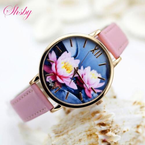 Shsby Brand Leather Strap Analog Display Women Dress Watch Fashion flower Casual Quartz Watch Ladies WristWatch relogio feminino