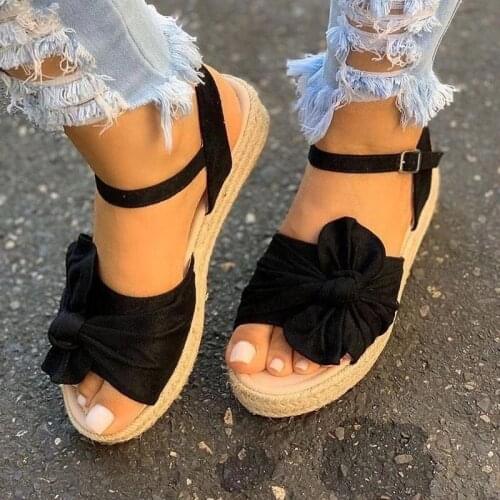 Women Casual Sandals Summer Shoes Hemp Flats Platform Ladies Bowknot Buckle Strap Fashion Woman New Peep Toe Femaleghn6