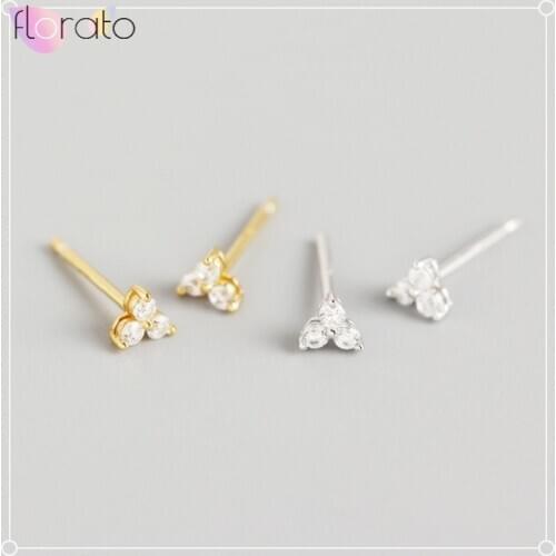 Authentic 925 Sterling Silver earrings Classic Clear Clover Cubic Zircon Small Stud Earrings for Women Sterling Silver Jewelry 3