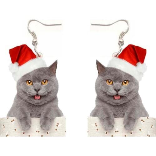 Christmas hat cat earrings Серьги Acrylic setting сережки Cute Ring Pendiente Women animal lucky Toy серьги женские wedding gift