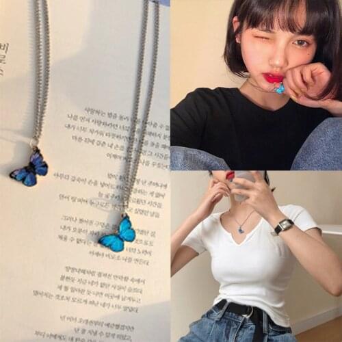 New Purple Blue Butterfly Pendant Necklace for Women Vintage Cute Fashion Necklace Wedding Necklace Choker Jewelry Accessorie
