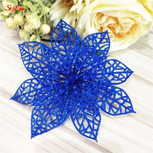 10Pc 6 '' (15 cm) glitter Hollow Artificial Flower for Kids Birthday Party Decoration /New Year Christmas Decor for Home Xmas 6Z