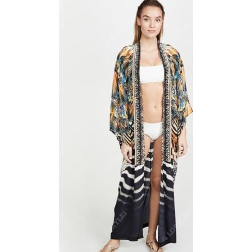 2020 Multicolored Bikini Cover-ups Sexy Long Sleeve Boho Summer Beach Dress Plus Size Beachwear Swimsuit Cover Up Q1163
