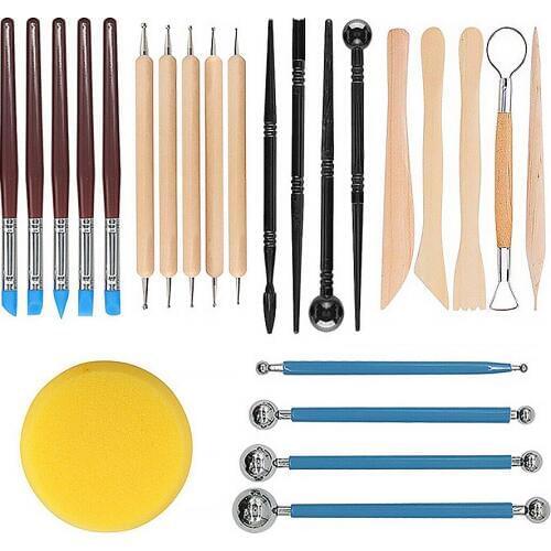 24 Pcs/set Pottery DIY Tool Set Clay Sculpting Pottery Ceramic Wooden Handle Shaping Modeling Tool Kit