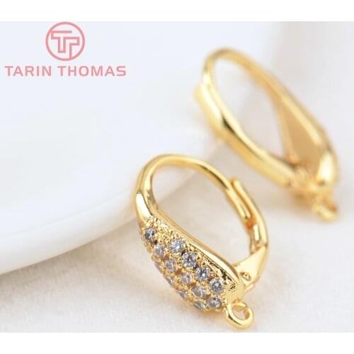 4PCS Height 17x12MM 24K Gold Color Brass with White Zircon Oval Circle Earrings Hooks Diy Accessories Jewelry Findings
