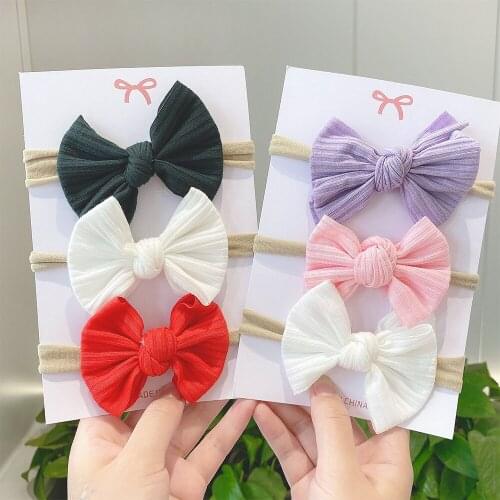 3Pcs/set Cute Bowknot Baby Headband For Girls Nylon Elastic Hair Bands Turban Newborn Headbands Hairbands Kids Hair Accessories
