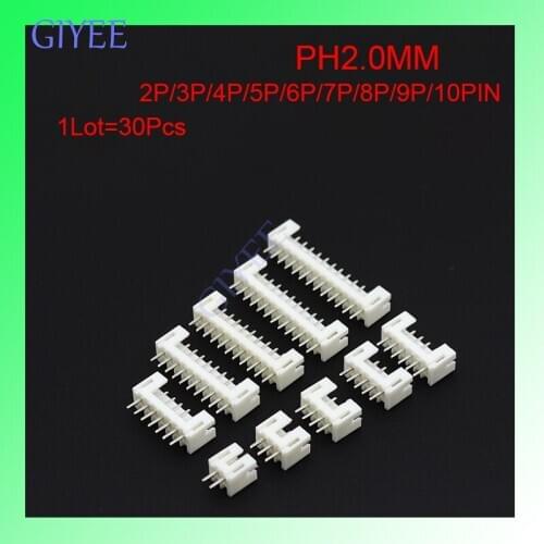 30PCS/Lot PH2.0 2P/3P/4P/5P/6P/7P/8P/9P/10PIN Pitch 2.0mm JST Shell Terminal Plug Plastic Housing Pin Header Connector