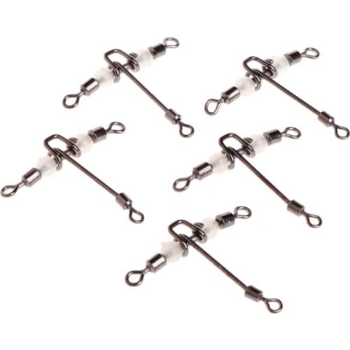 5pcs 3 Way Luminous T-shape Rolling Swivel With Beads Fishing Swivels Connector