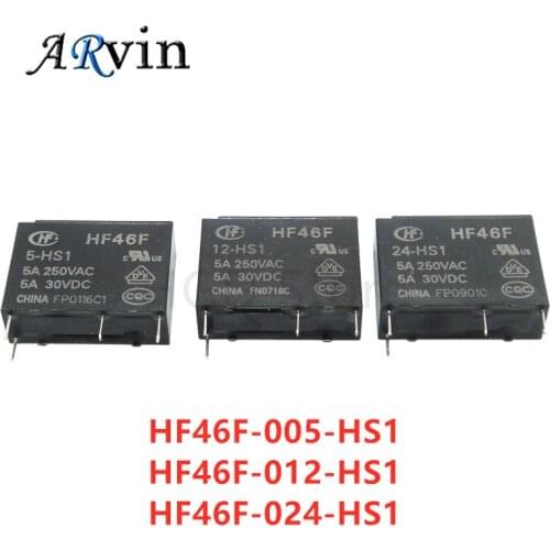 5PCS 4PIN HF46F-005-HS1 HF46F-012-HS1 HF46F-024-HS1 HF46F-5 -12 -24-HS1 5A250VAC Power Relays Brand New