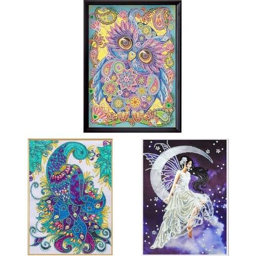 5D Diamond Painting Shaped Diamond Round Angels on the Moon Part Drill Part Diamond Embroidered for Hosue Decorative Painting