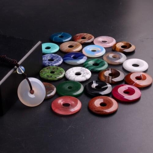 6pcs/Lot Mixed Color Ping buckle Natural Stone Pendants Beads for Jewelry Making Necklace 18 25 30 35 40 mm For Whoelsales