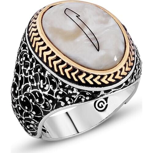 925 sterling Silver Red Oval Pearl Cubic Zirconia Aleph Male Ring