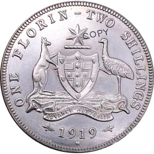Australia 1 One Florin Two Shillings George V 1919 M Advance Crowned Bust Left Cuproickel Plated Silver Copy Coins