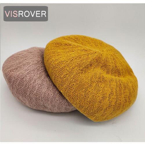 VISROVER 4 colorways solid color summer beret female acrylic cap spring summer autumn hat solid color top quality Women Boina