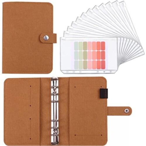 A6 PU Leather Notebook Binder Cash Envelope Planner System for Budgeting with Clear Binder Pockets,Budget Sheets,Color Labels