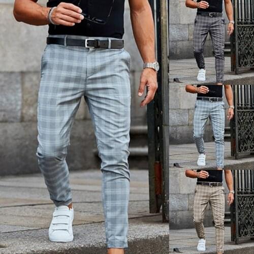 Men Pants Smart Casual Pants Men Clothing Plaid Pencil Pants Men Clothing 2021 Long Trousers Male Fashion Casual Slim Trousers