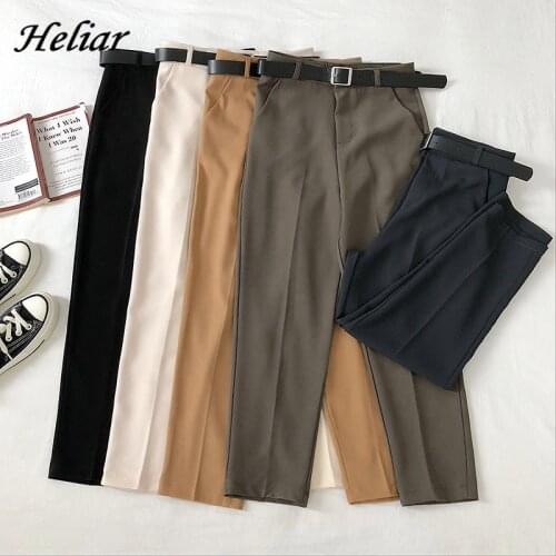 Heliar 2020 Harlem Pants Englend Style Loose Sashes Waist Trouser Female Solid Long Pants For Women Trousers With Pocket