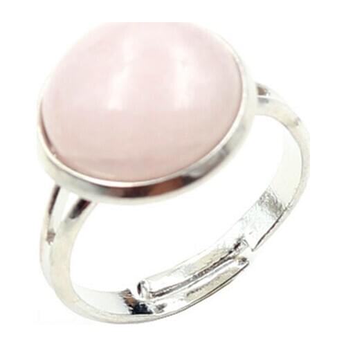 FYJS Unique Silver Plated Rose Pink Quartz Bead Cabochon Resizable Finger Ring Blue Turquoises Stone Jewelry