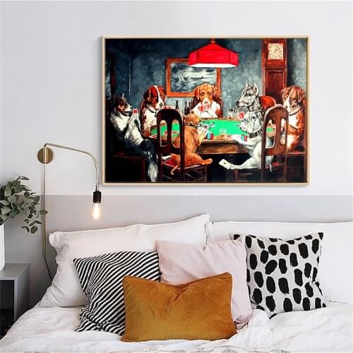 Dogs Playing Poker Funny Style Canvas Printed Painting Wall Pictures Home Decor Posters And Prints Art For Bedroom Decoration