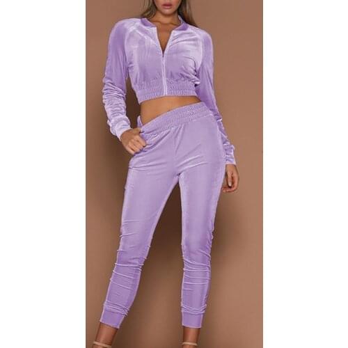 Women Tracksuit Set 1 Set Sweatshirt Sweatpants Set Velvet Surface Zipper Women Long Sleeve Crop Top Elastic Waist Pants Sports