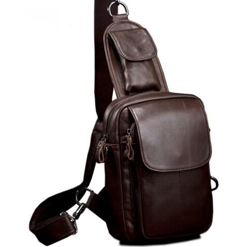 Leather mens bag new first layer cowhide mens chest bag casual messenger bag vertical shoulder small bag