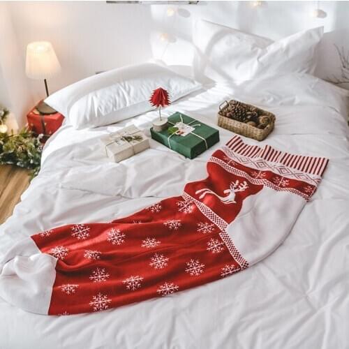 Red Deer Christmas stockings Children Sleeping Bag Knitted Thread Soft Warm Sofa Couch Car Bed Throw and Blankets Dropshipping