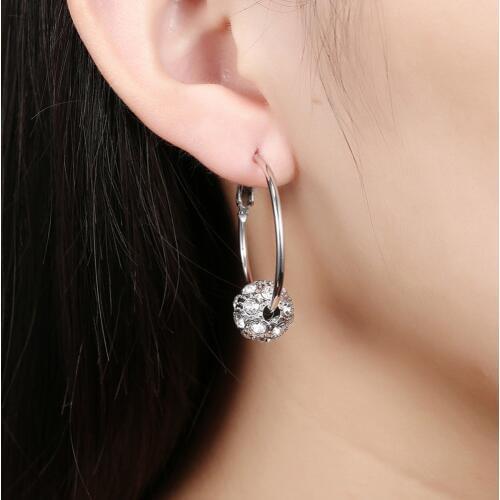 M925 Silver color new fashion jewelry wholesale, environmentally friendly white Czech drilling round earrings E008