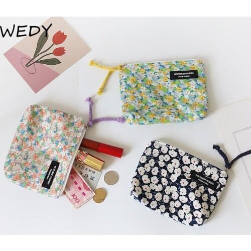 Small Square Cute Coin Purse Korean Style Floral Mini Wallet Women Simple Change Purse Cotton Fabric Card Holder Wallet Pouch