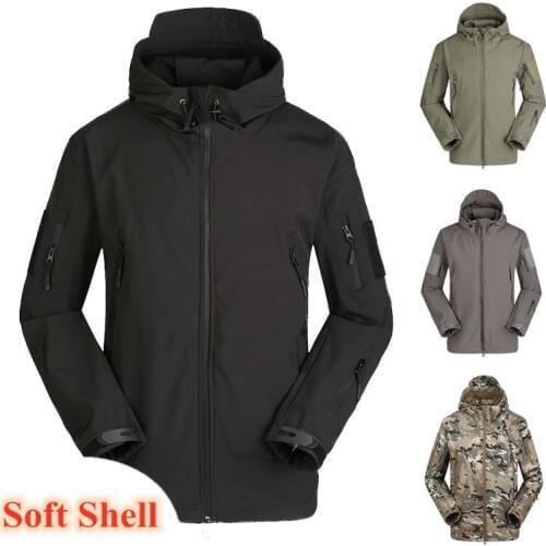 Autumn Winter Mens Windproof Warm Fleece Jacket Army Tactical Camouflage Clothing Outdoor Waterproof Hooded Coat Windbreakers