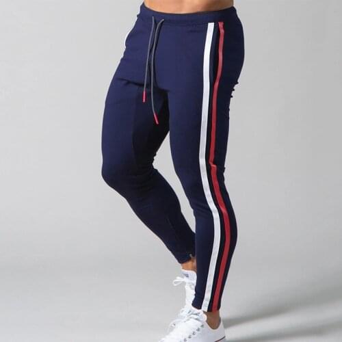Fashion Men Streetwear Male Fitness Clothing Tracksuit Bottoms Trousers Mens Full Length Tights Pants Striped Style Sweatpants