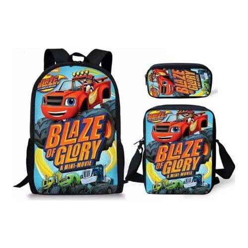 Popular Cartoon Blaze and The Monster Print Schoolbags for Teenage Boys Custom 3 PCS/SET Children Daily Backpacks Mochila