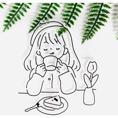 10*10 Spanish High Tea Girl Transparent Clear Stamps Seal for DIY Scrapbooking Photo Album Decorative Clear Stamp Sheet