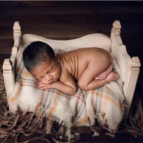 Newborn Photography Props Accessories Vintage Wood Bed Baby Photoshoot Furniture Background Studio Decoration Sofa Boy Bakset