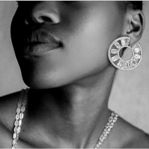 Hibride Luxury Round Stud Earrings For Women Wedding AAA Cubic Zircon Crystal CZ Dubai Indian Bridal Earrings Hot 2020 E-552