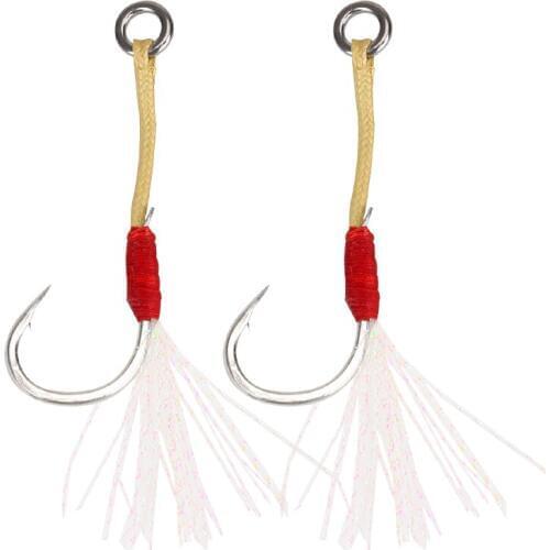 Trulinoya 2pcs/pack jigging fishhook assist Sharp boat jig fishing feather roped hook overweight hook fishing accessory tool