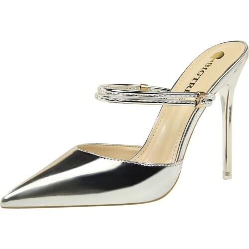 Slippers Sandals Metal Fashion New European Sexy Summer Women Thin Heels Super High ( 8cm -up) Gladiator Fits True To Size, Take