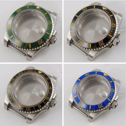 40mm Watch case Parts FIT NH35 NH35A Automatic Movement sapphire glass brushed case ceramic bezel magnifier roating bezel