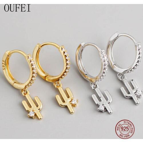 OUFEI 925 Sterling Silver Earring For Women Crystal Round Unique Earrings Jewelry Fashion Accessories Zircon Silver Earrings