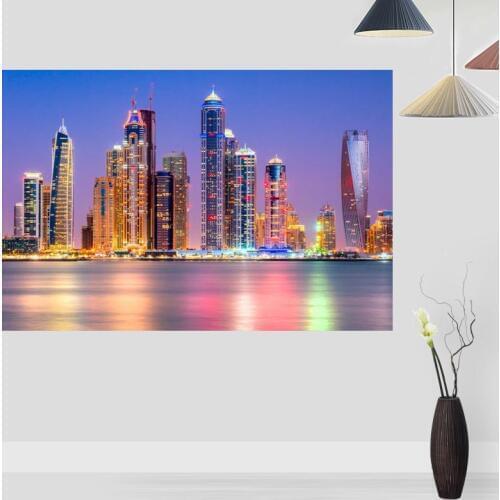 Modern Picture Dubai Poster Paintings For Living Room Wall Art Silk Fabric Cloth Decoration Poster For Children Gift