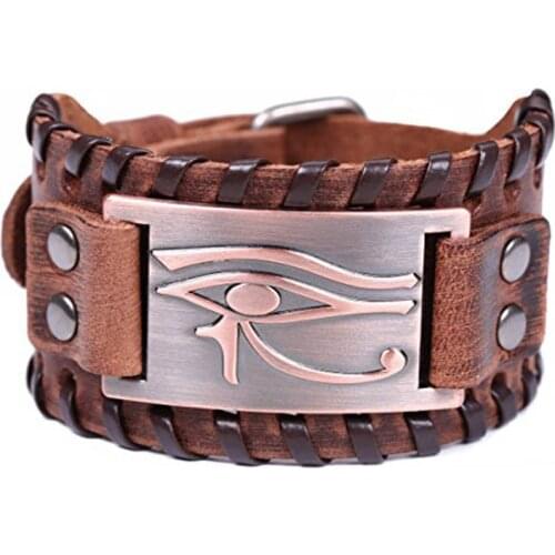 Vintage Amulet Eye of Horus Leather Bracelet for Men Cuff Bangle Egyptian Talisman Pagan Male Jewelry