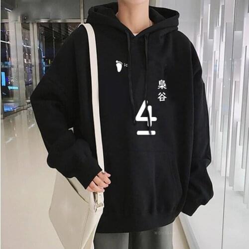 Harajuku Japan Anime Haikyuu Xiaogu Academy No.4 Hoodies Men Funny Cartoon Streetwear Unisex Volleyball Junior Club Sweatshirts