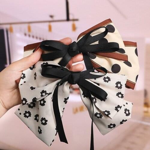 New Japanese wave dot big bow hairpin temperament girl floral ribbon spring clip hair accessories net red head jewelry