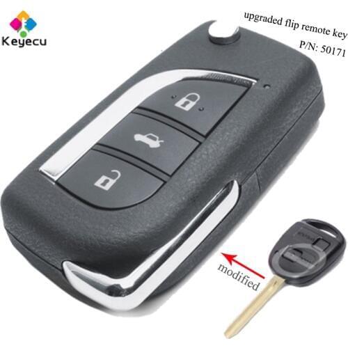 KEYECU Replacement Upgraded Flip Remote Key - 433MHz TOY43 Blade 4D67 Chip - FOB for Toyota Prado 120 RAV4 Kluger FCC ID: 50171