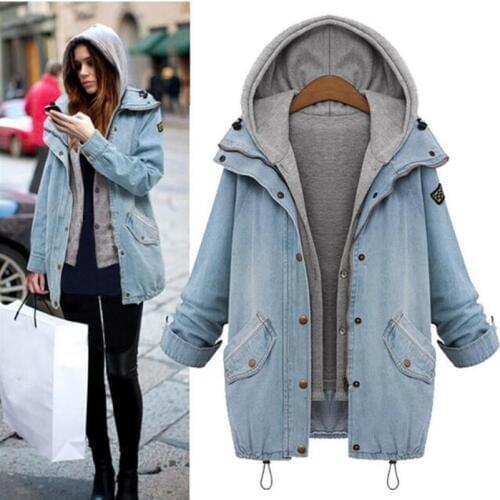 Women Denim Jacket Coat Veste Femme Two-piece Jacket spring Autumn Hooded Bomber Plus Size