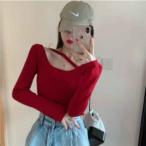 Hanging Neck Sexy T Long Sleeve Inside T-shirt 2021 New Slim Bottomed Shirt Women Tshirt Heart Machine Top Autumn Vogue Tees